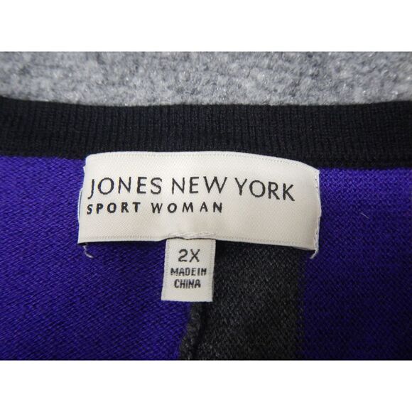 Jones‎ New York Cardigan Sweater Women's Plus Size 2X Striped Fringe Hem Aztec - Picture 3 of 12